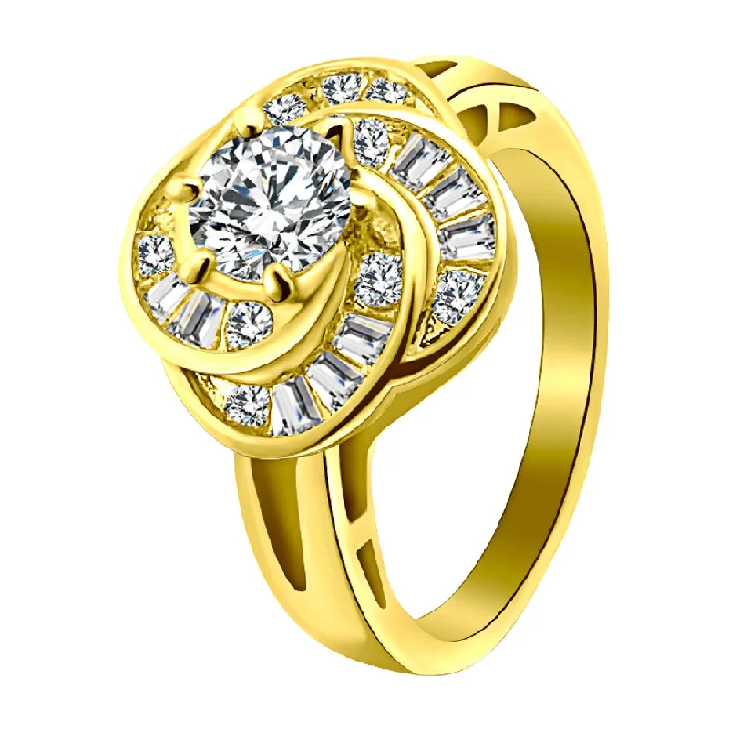 emerald-cut ladies ring-CZ With Accent CZ Stones Gold Over Brass Ring / FSR0012