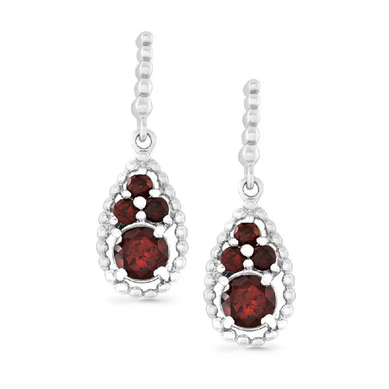 filigree ladies earrings-Sterling Silver Tearshaped Cluster of Round Garnet Earrings