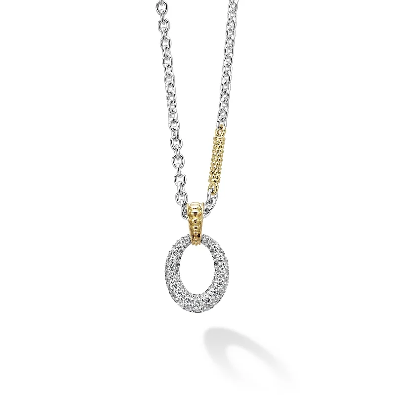 old European cut ladies necklace-Two Tone Oval Diamond Pendant Necklace