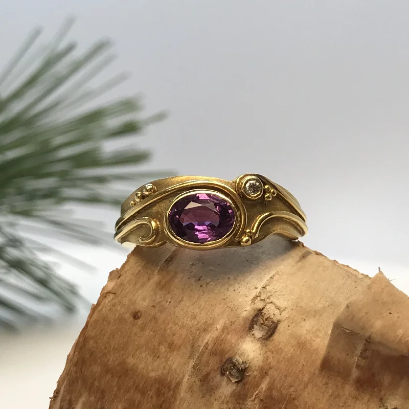 tension set ladies ring-Purple Sapphire Dew Drops on Vines