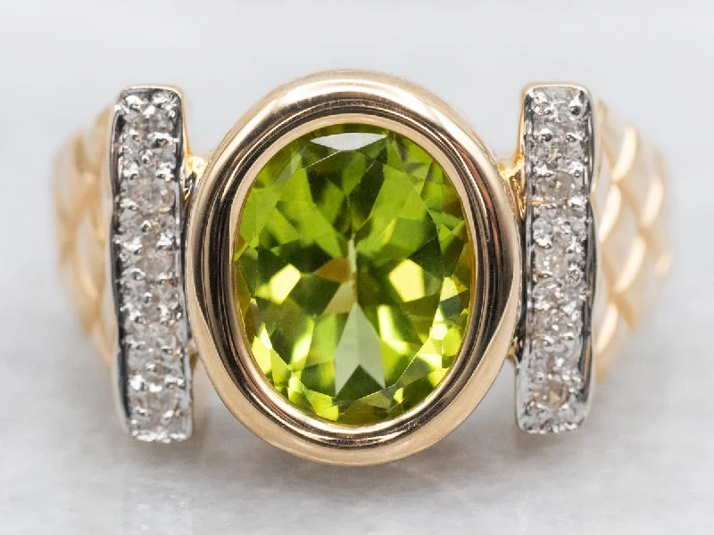 modern architectural engagement ring for women-Peridot and Diamond Ring