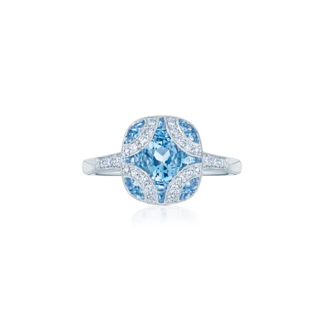 sapphire engagement ring for women-KWIAT Argyle Collection Aquamarine and Diamond Ring R-28115-0-AQUDIA-18KW