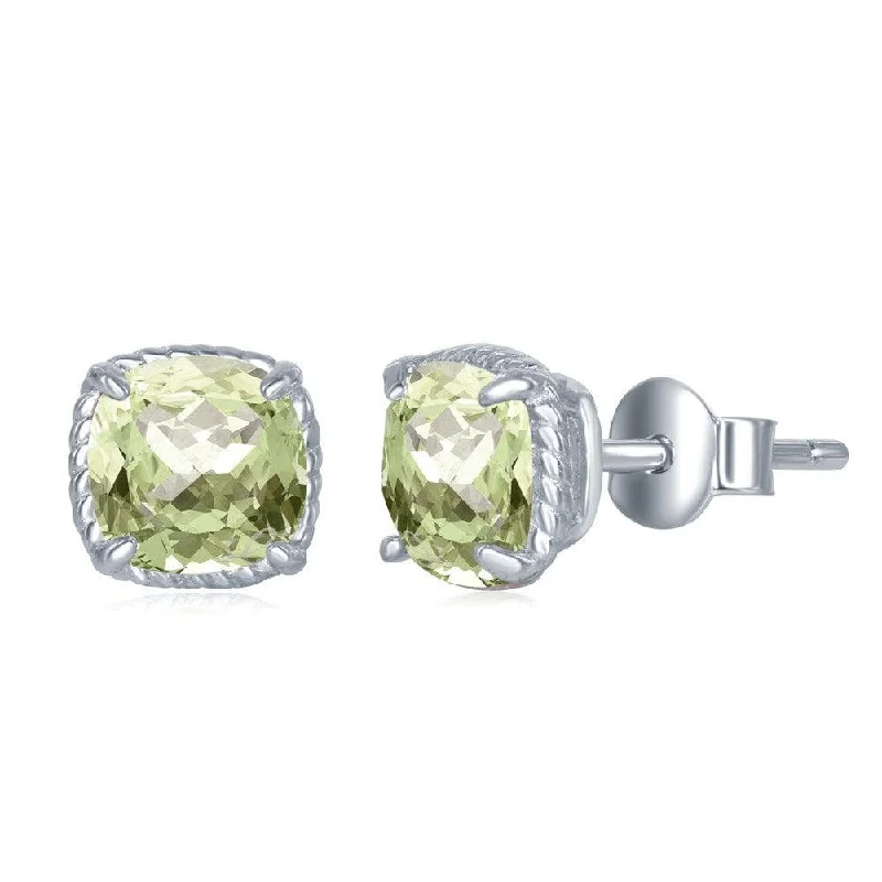 enamel painted ladies earrings-Sterling Silver 6mm Square Green Amethyst Earrings