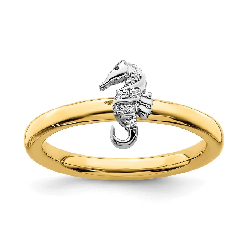 opal gemstone engagement ring for women-SS Gold-Tone Stackable Expressions Seahorse Diamond Ring | QSK2160