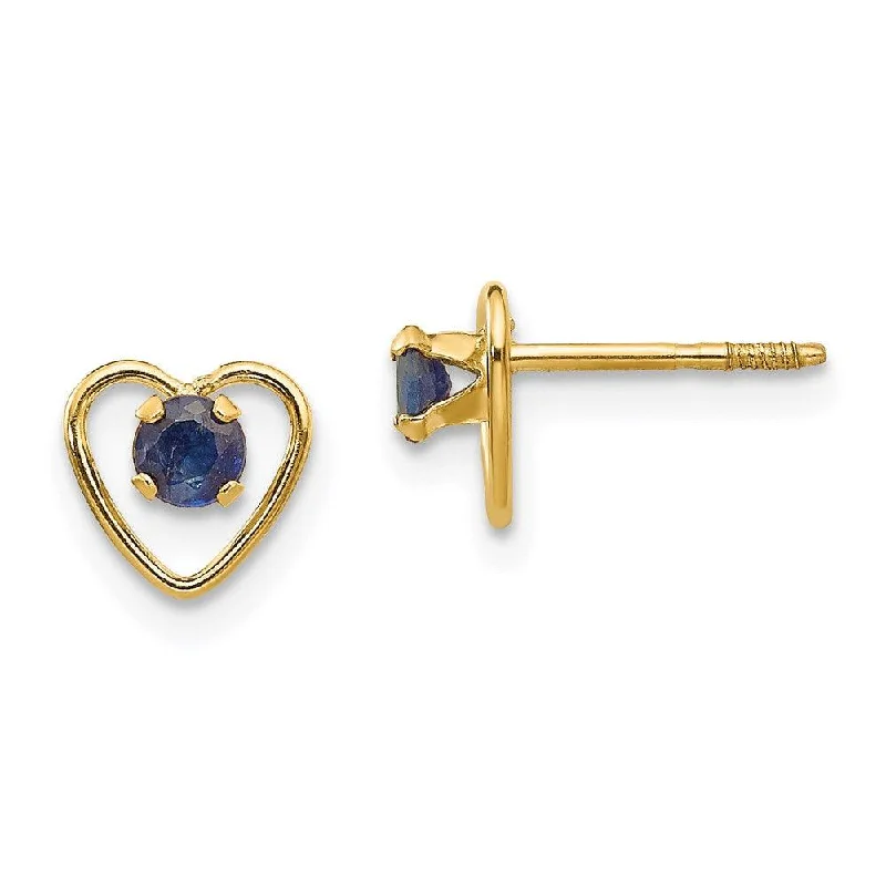 multi-stone ladies earrings-Madi K Kid's 14k  3mm Sapphire Birthstone Heart Earrings