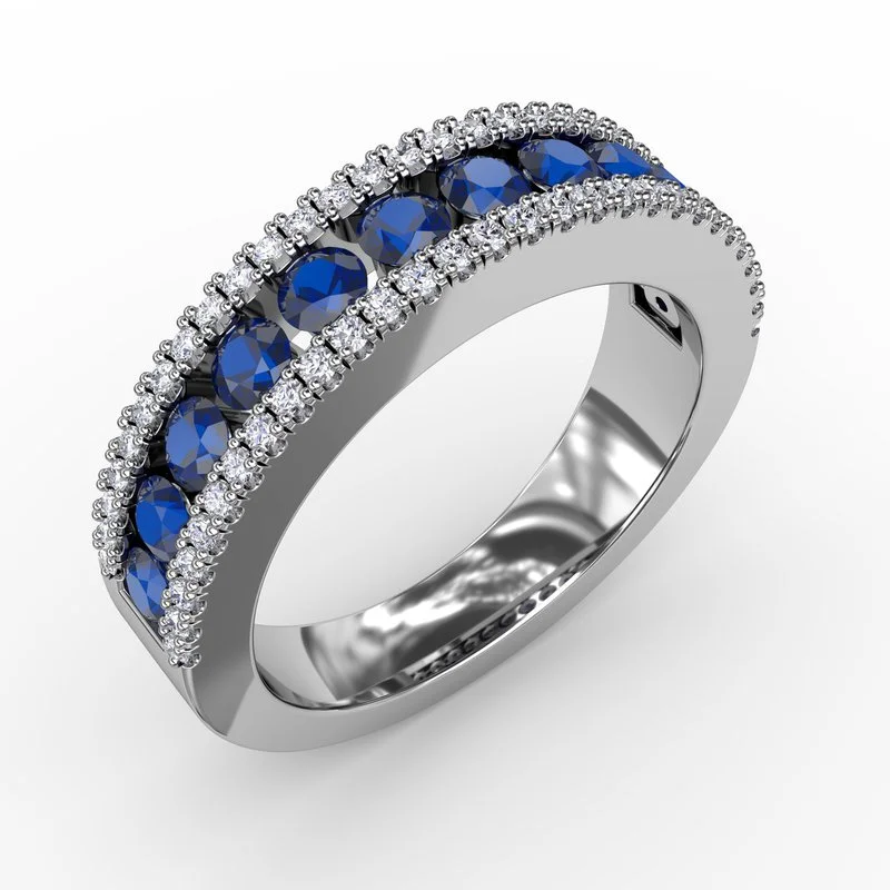 silver engagement ring for women-Destined To Be Sapphire and Diamond Ring R1484S