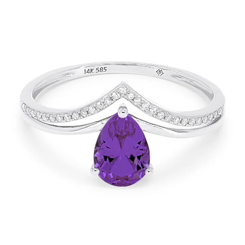 unique design ladies ring-WHITE GOLD FASHION RING WITH PEAR SHAPED AMETHYST