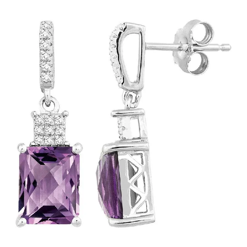 fine jewelry ladies earrings-Sterling Silver Rectangular Amethyst Earrings