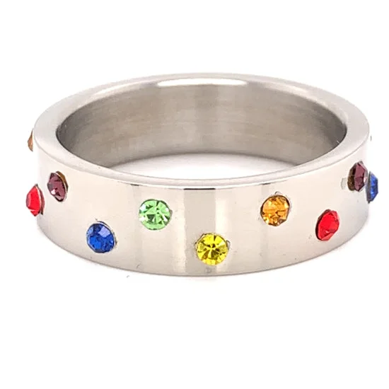 geometric design ladies ring-Rainbow CZ Stainless Steel Ring / RRJ2674