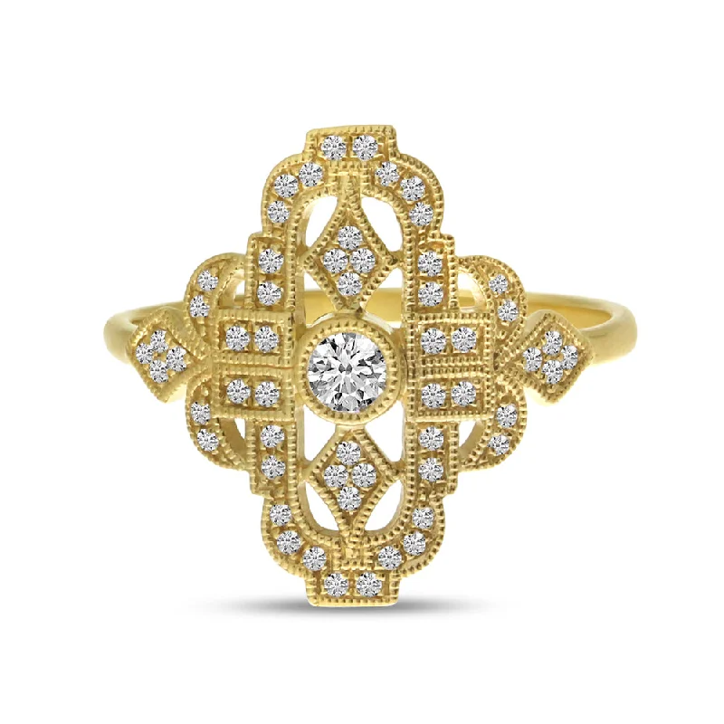 minimalist gold engagement ring for women-ART DECO GEO DIAMOND RING RM10252