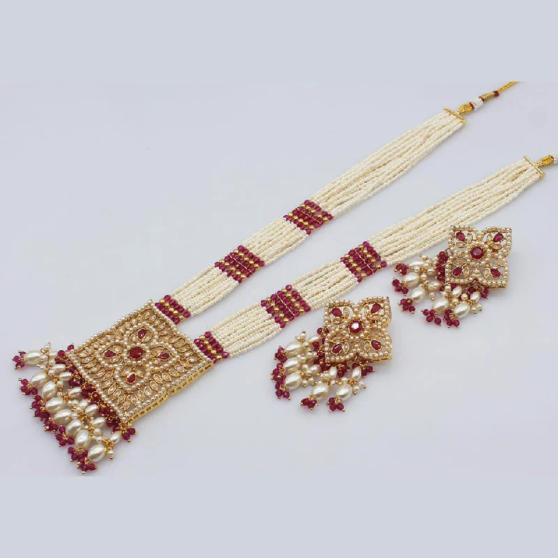 gold ladies necklace-Manisha Jewellery Gold Plated Crystal Long Necklace Set