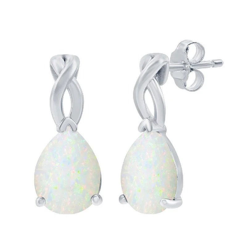 baroque pearl ladies earrings-Opalata Women's Earrings - Sterling Silver Pear Shaped White Opal Post Back | D-8176