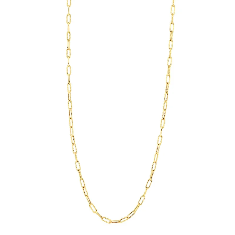 designer statement ladies necklace-Alternating Polished and Fluted Paperclip Link Necklace (22 inches)