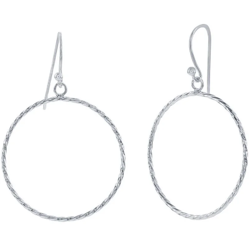 Victorian-style ladies earrings-Classic Women's Earrings - Sterling Silver Twisted Rope Design Circle Shape | A-1605